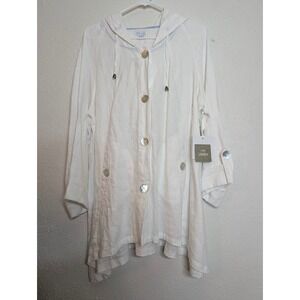 Sigrid Olsen Womens Size XL Hooded Poncho Linen Jacket Button Asymmetrical Hem